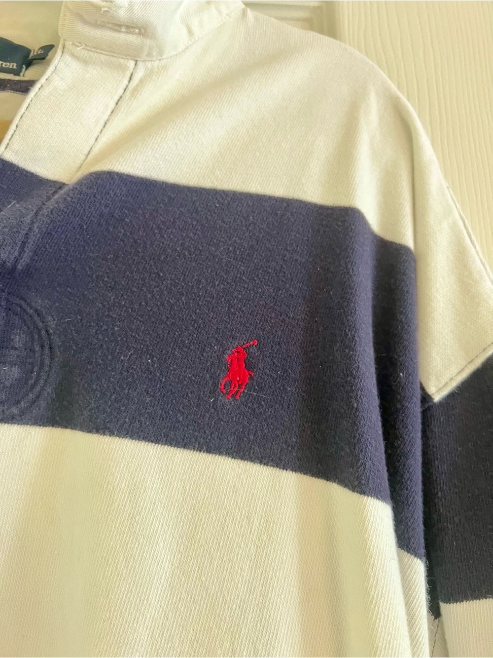 Ralph Lauren Navy and White Striped Rugby Shirt - Picture 3 of 9